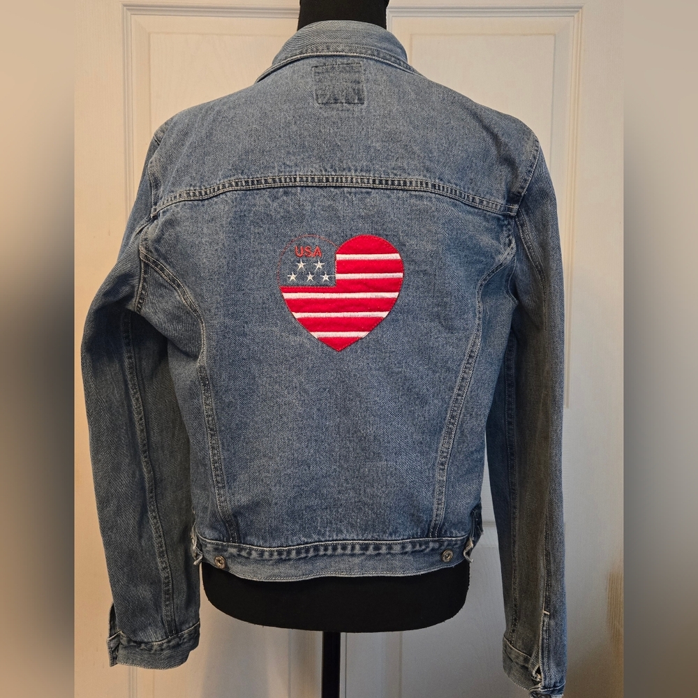Faded Glory Denim Jacket with USA Heart Embroidery